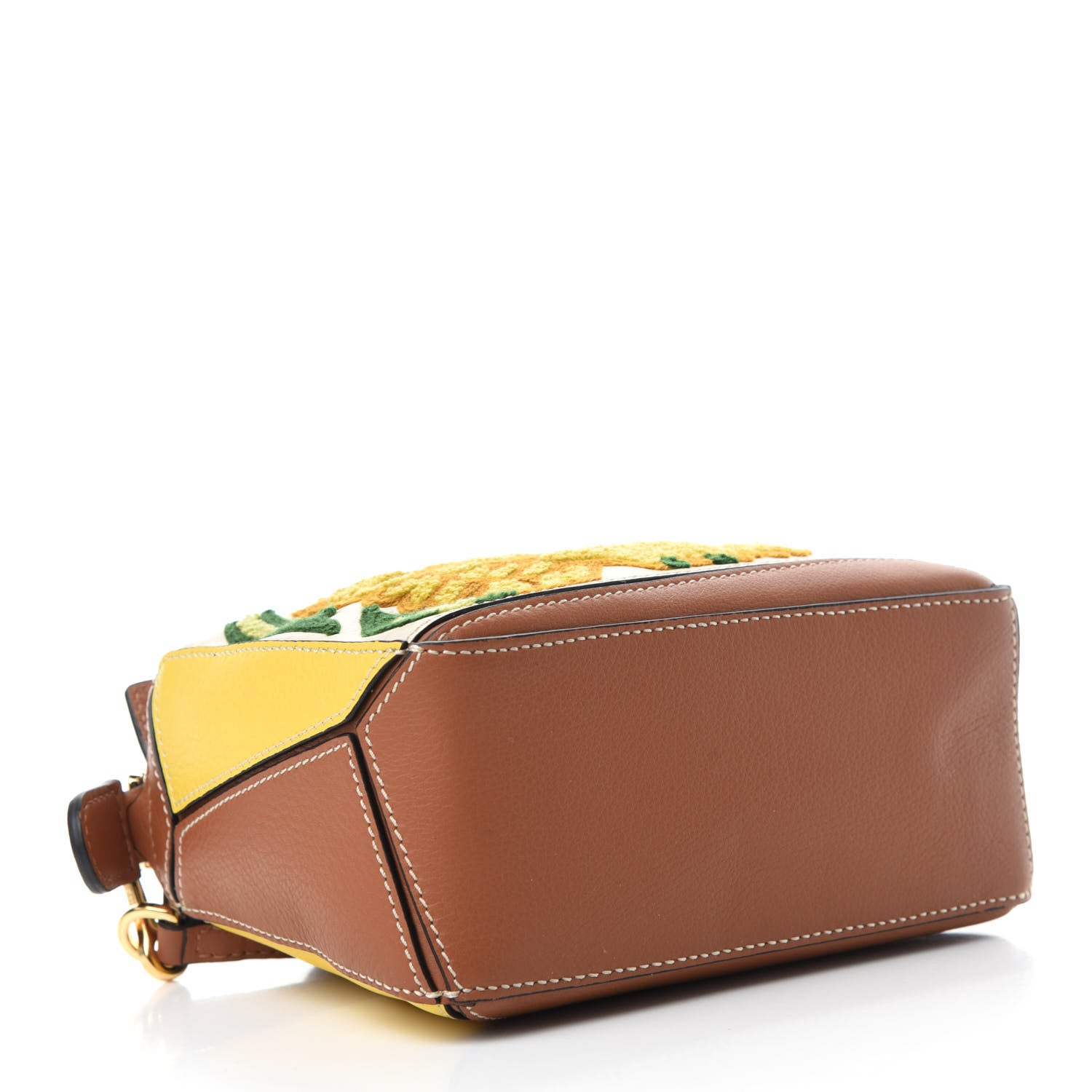 Loewe Calfskin Embroidered Floral Mini Puzzle Bag Tan Yellow 4 of 10