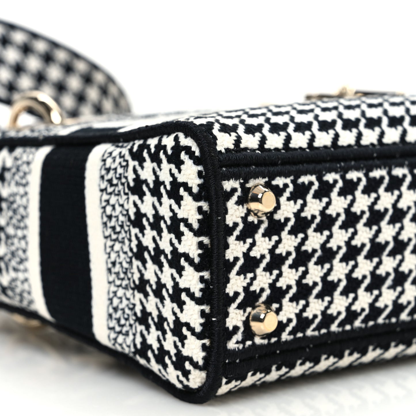 Canvas Houndstooth Embroidered Mini Lady D-Lite Black White