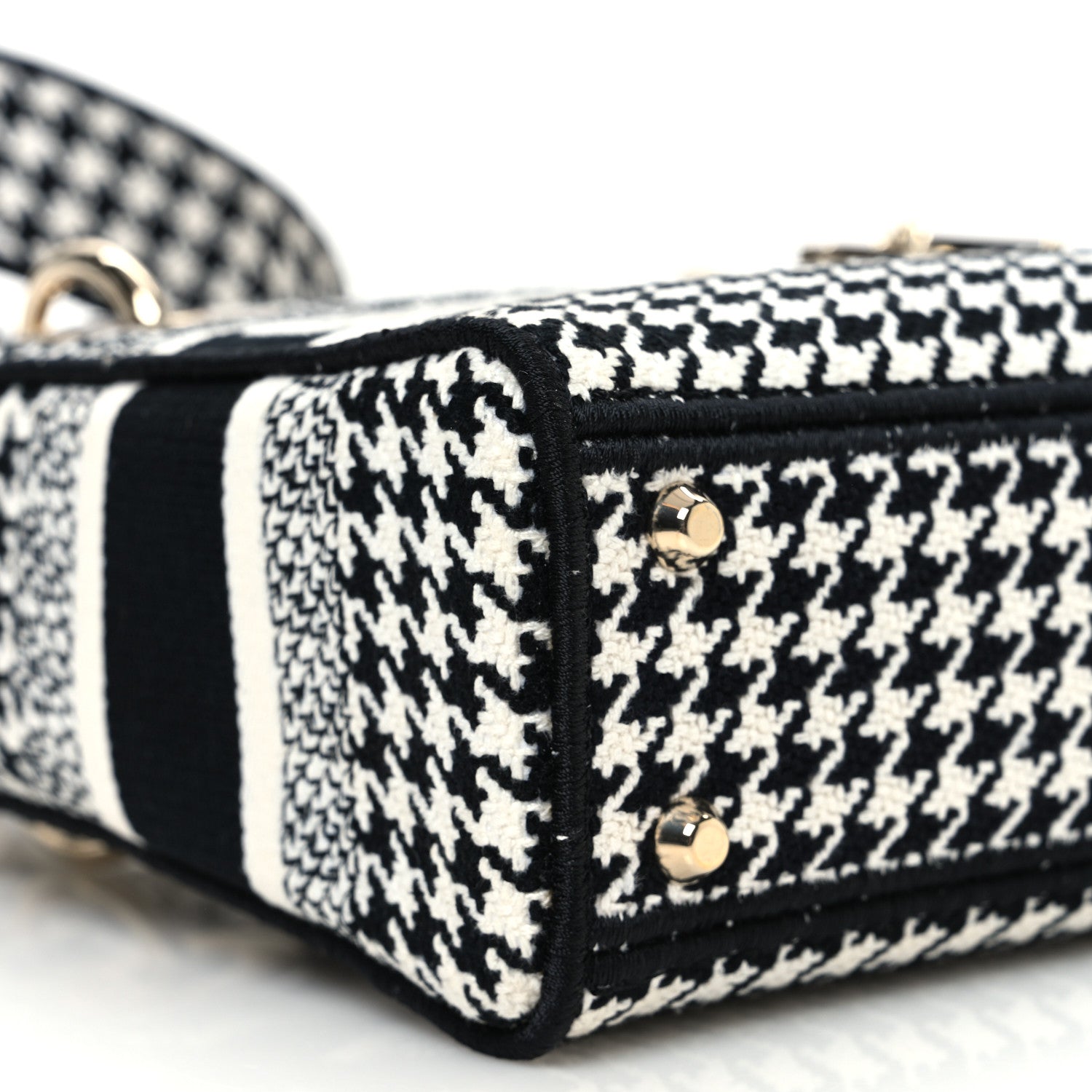 Christian Dior Canvas Houndstooth Embroidered Mini Lady D-Lite Black White 10 of 11