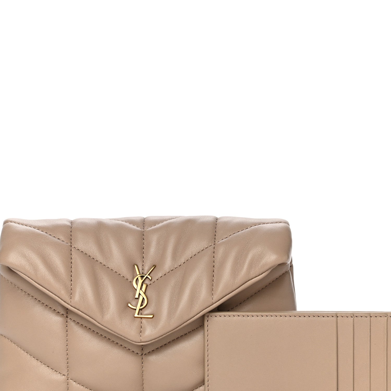 Saint Laurent Lambskin Monogram Loulou Puffer Pouch Clutch Dark Beige 9 of 15