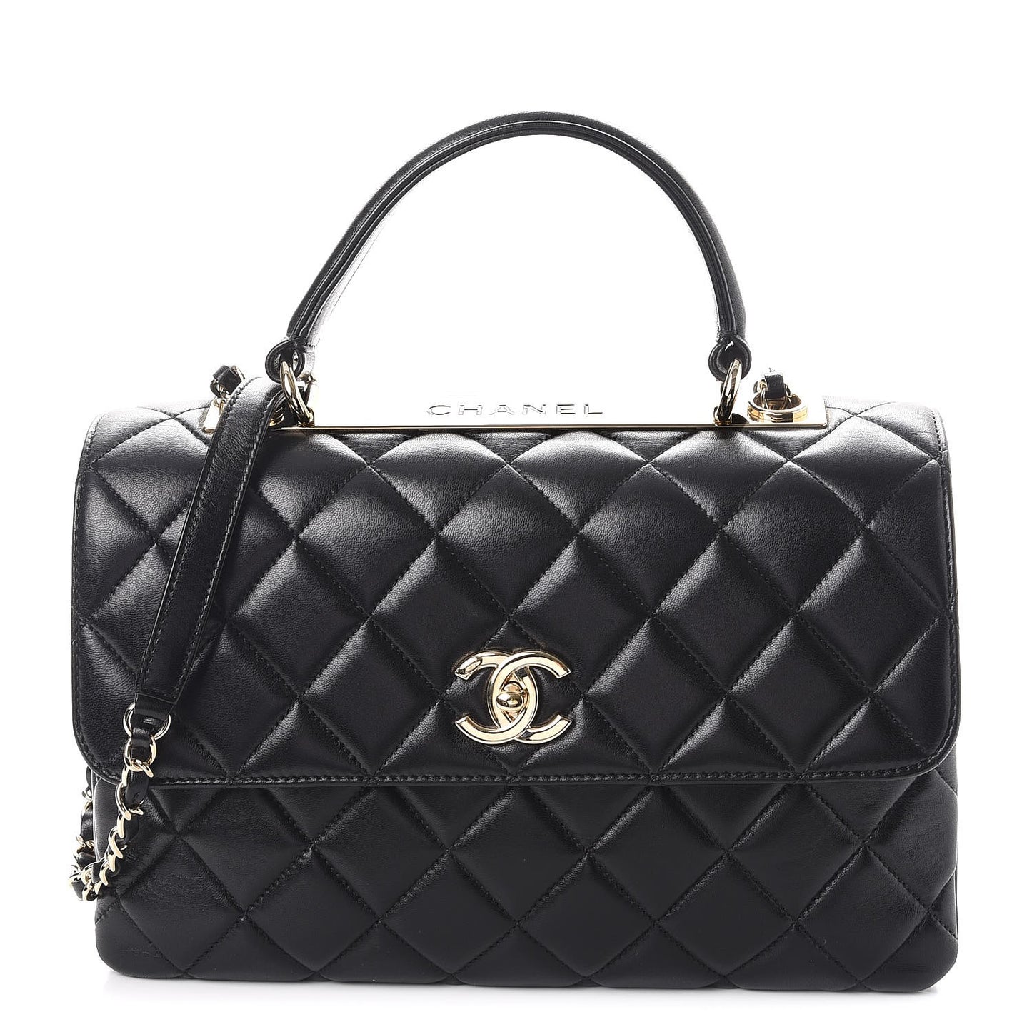 Lambskin Quilted Medium Trendy CC Flap Dual Handle Bag Black