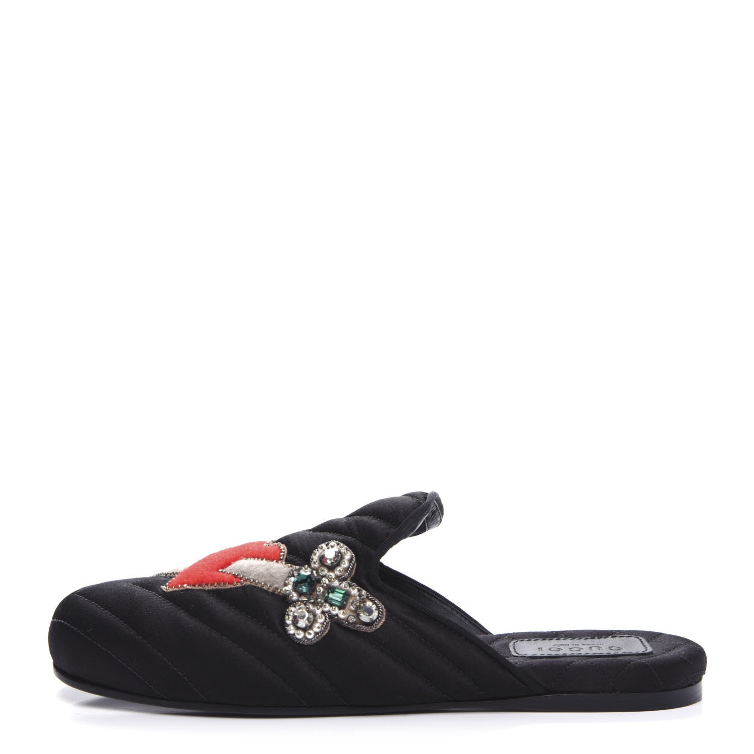 Gucci Satin Embroidered Heart and Dagger Slippers 35.5 Black 1 of 10