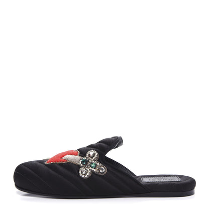 Gucci Satin Embroidered Heart and Dagger Slippers 35.5 Black 1 of 10
