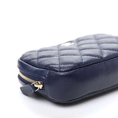 Chanel Caviar Quilted Small Curvy Pouch Cosmetic Case Navy 8 of 10