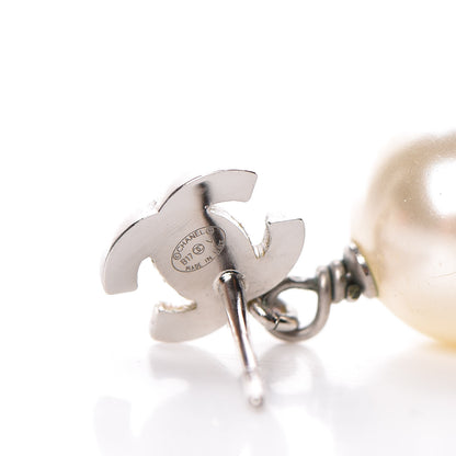 Chanel Crystal Pearl CC Drop Earrings Silver Pearly White 4 of 5