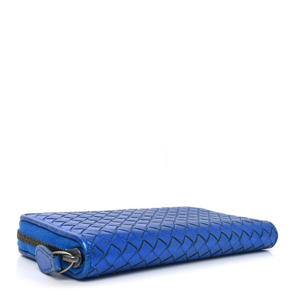Bottega Veneta Metallic Grosgrain Intrecciato Zip Around Wallet Cobalt 4 of 10