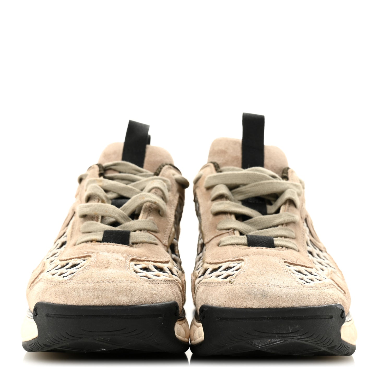 Suede Calfskin Embroidered CC Sneakers 39 Beige Black