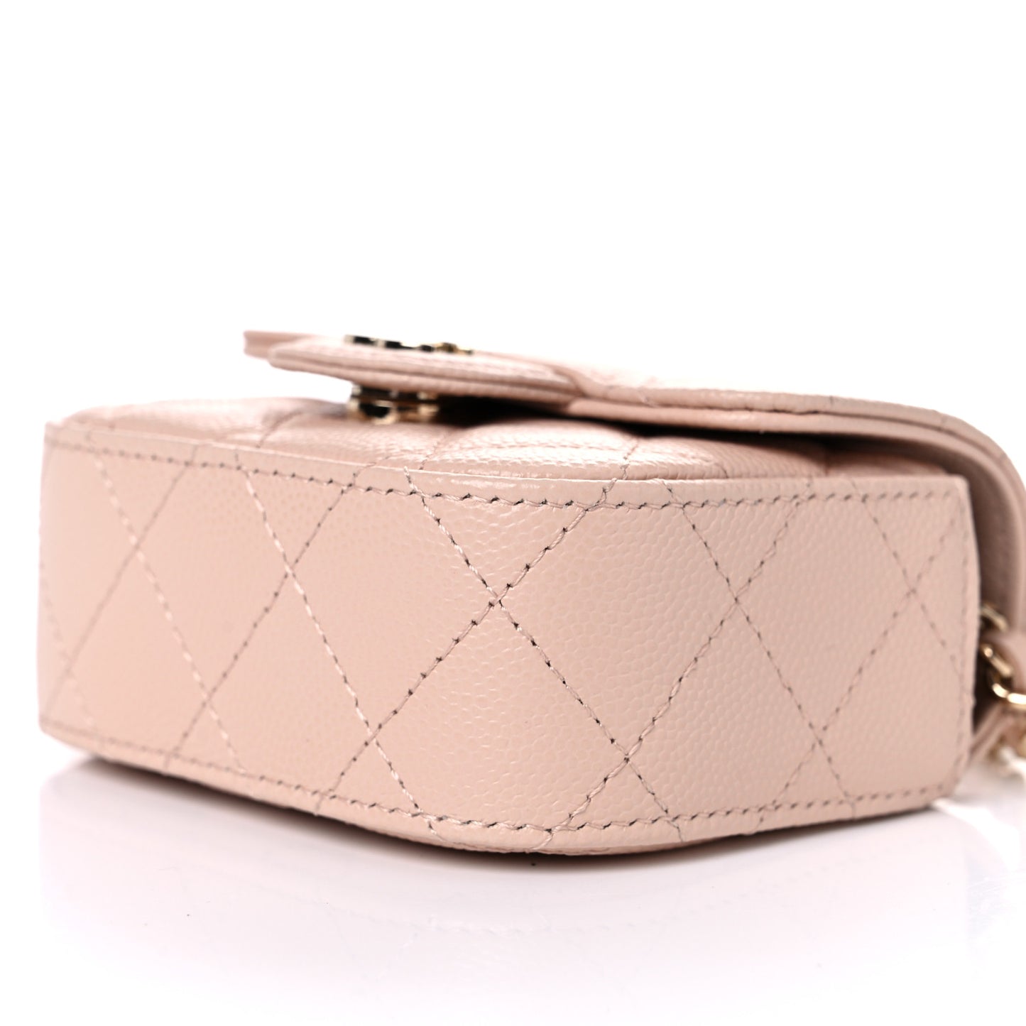 Caviar Quilted Mini Clutch With Chain Light Beige