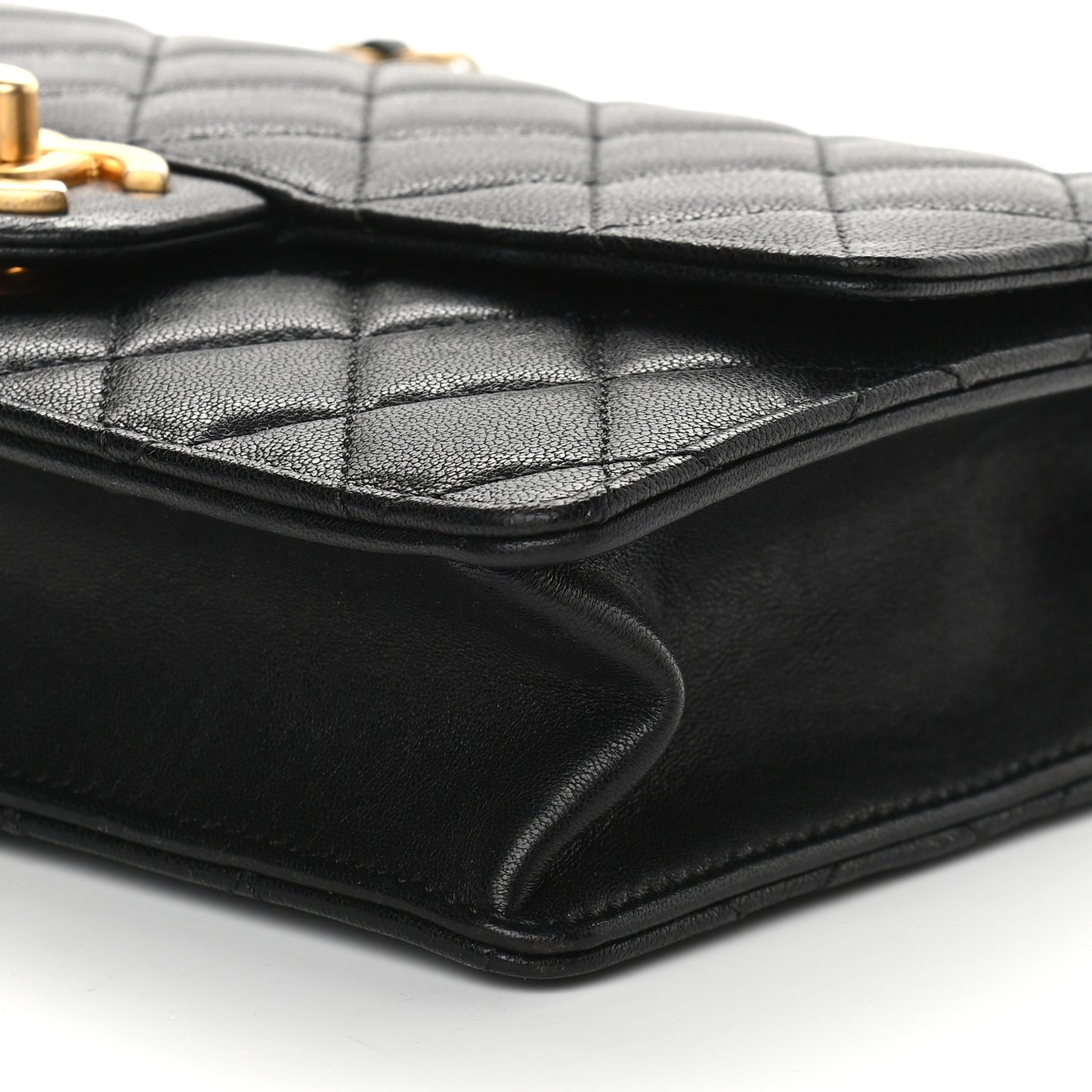 Goatskin Quilted Small Chic Pearls Flap Black