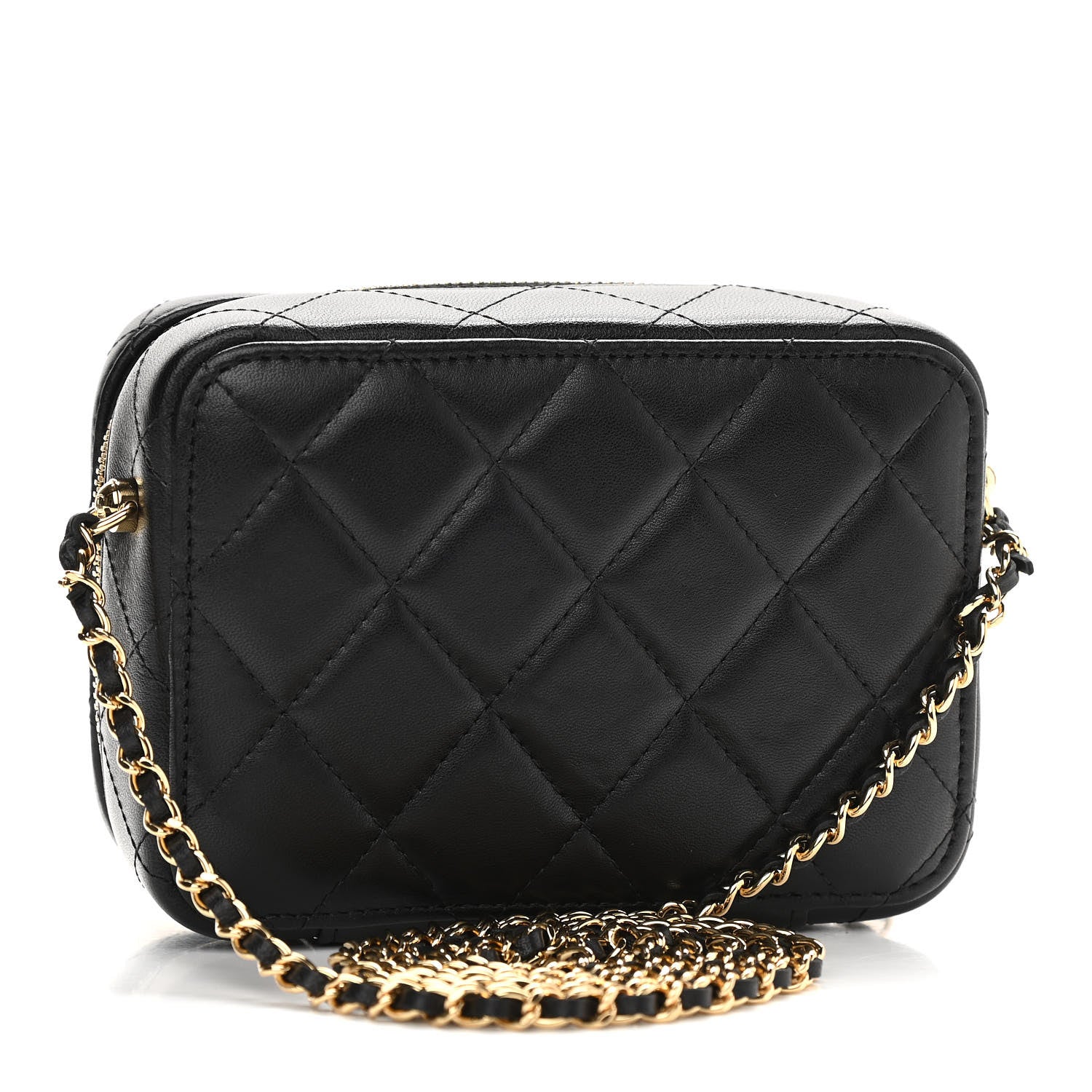 Chanel Lambskin Quilted Golden Plate Clutch With Chain Black 3 of 13