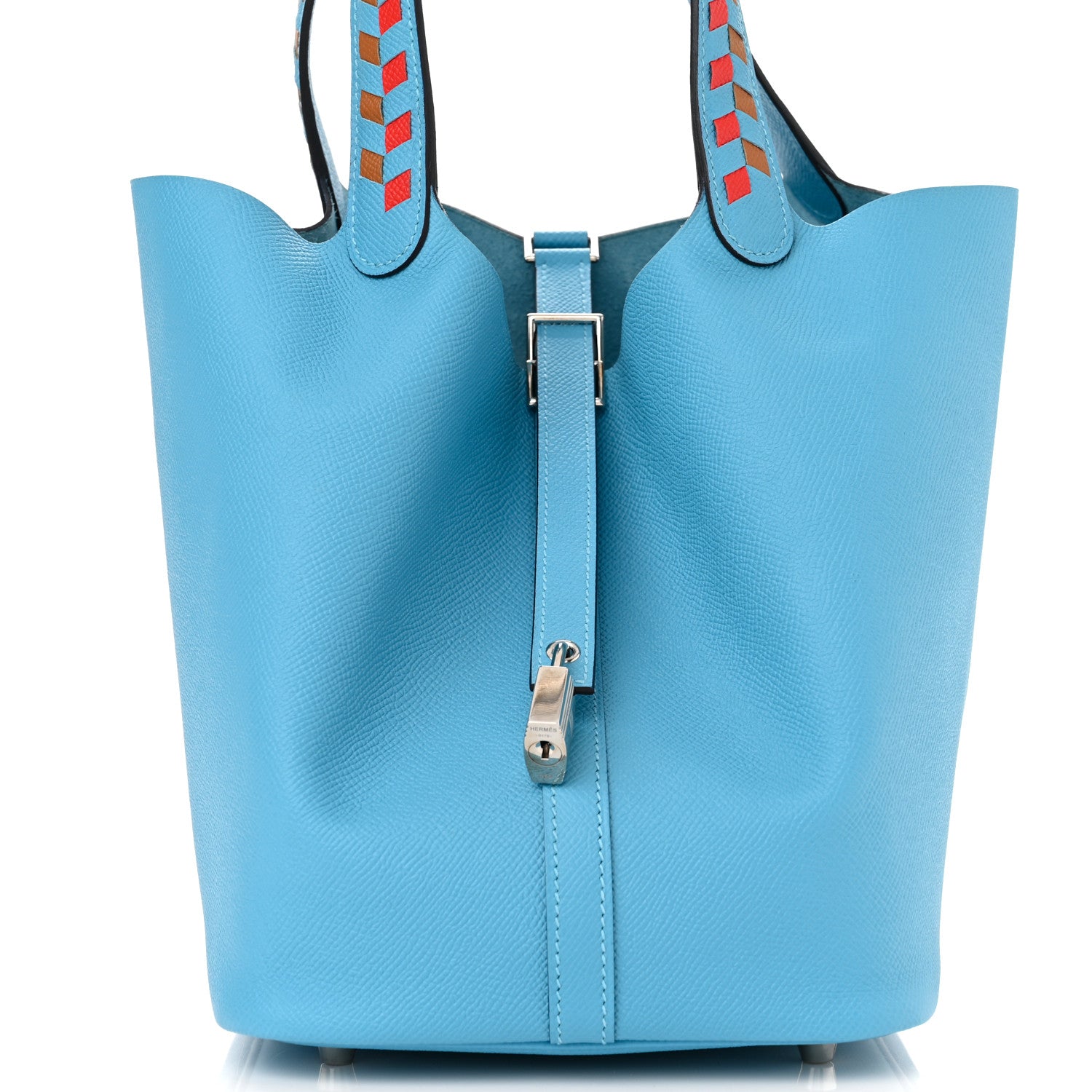 Hermes Epsom Tressage De Cuir Picotin Lock 22 MM Bleu du Nord Rouge Coeur Gold 8 of 11