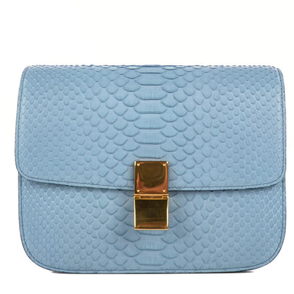 Celine Python Medium Classic Box Flap Bag Blue 1 of 8