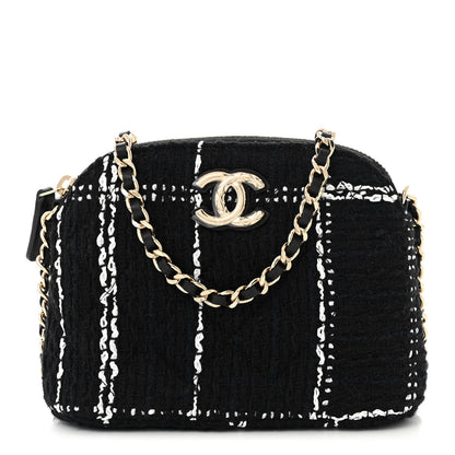 Chanel Tweed Quilted Mini Clutch With Chain Black White 1 of 11