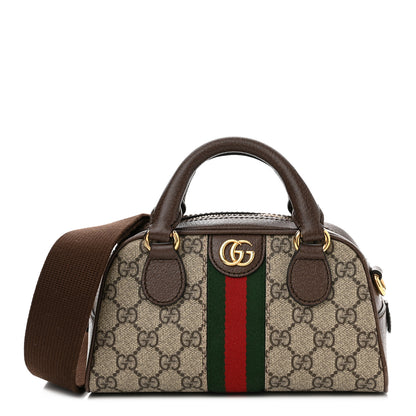 Gucci GG Supreme Monogram Textured Dollar Calfskin Web Mini Ophidia Top Handle Bowler Bag Beige Ebony New Acero 1 of 9