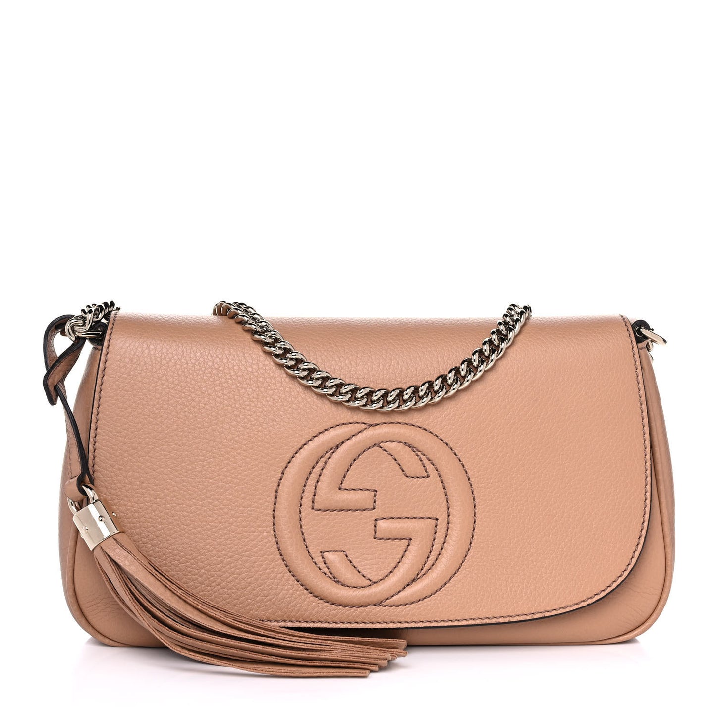 Pebbled Calfskin Medium Soho Flap Crossbody Camelia