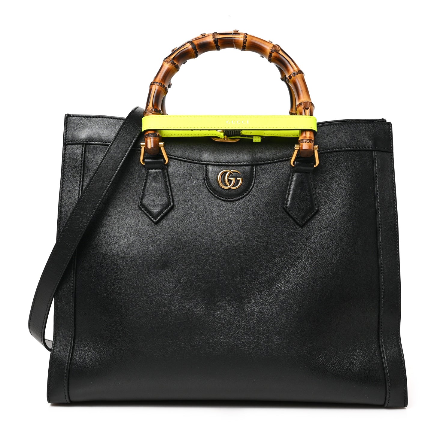 Wonka Grain Calfskin Medium Diana Tote Bag Black Yellow Fluo