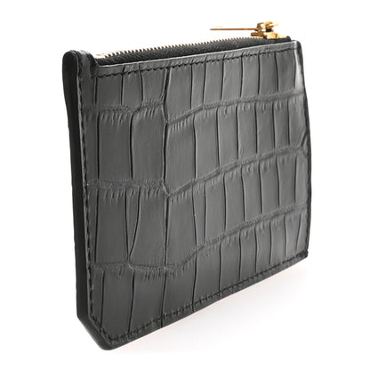 Saint Laurent Calfskin Crocodile Embossed 5 Fragments Zip Pouch Card Holder Black 3 of 7