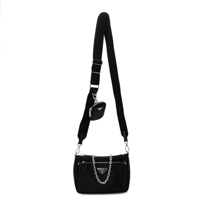 Prada Re-Nylon Saffiano Double Pouch Shoulder Bag Black 1 of 12