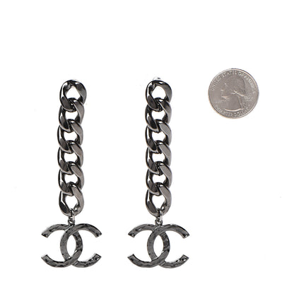 Chanel Metal CC Pick Drop Earrings Ruthenium 2 of 5