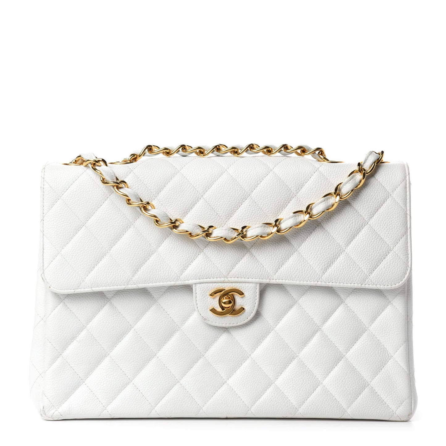 Caviar Quilted Jumbo Single Flap White