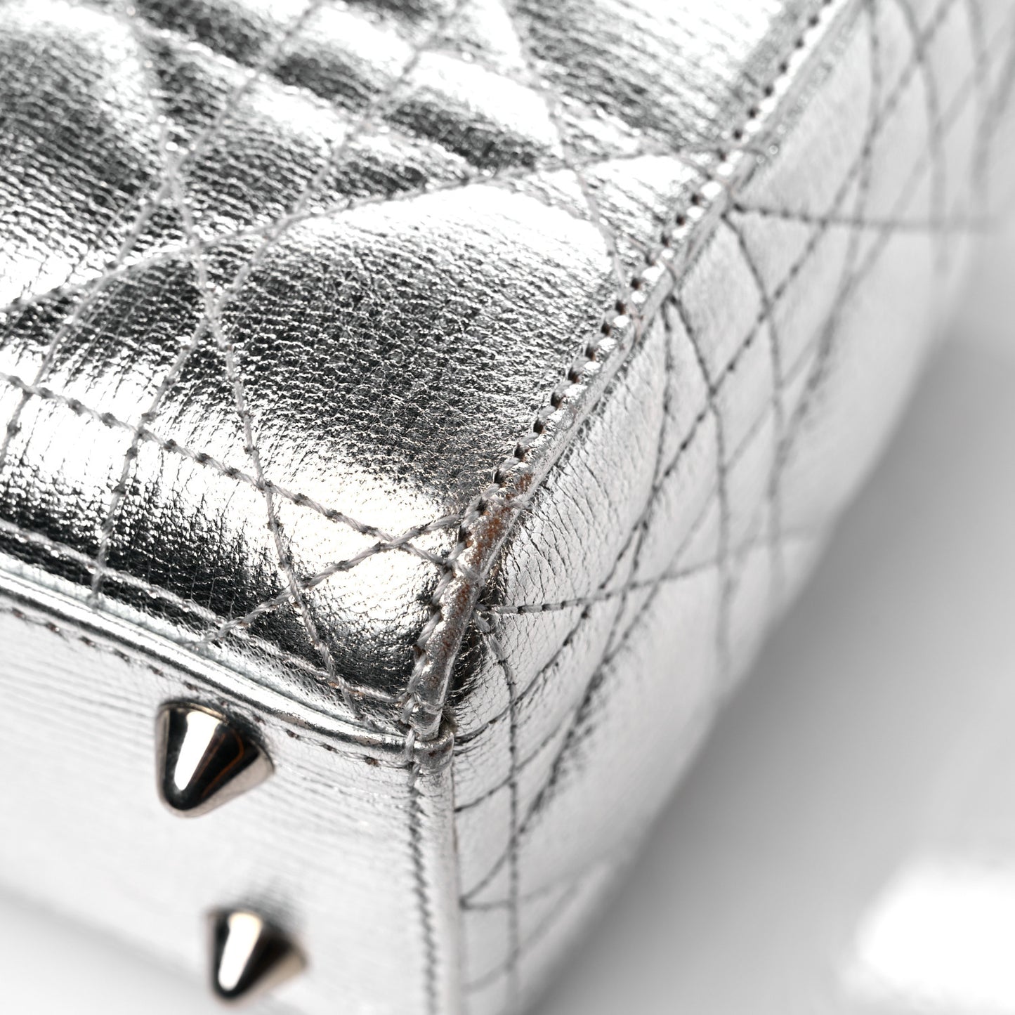 Metallic Grained Calfskin Cannage Small Lucky Badges My Lady Dior Silver