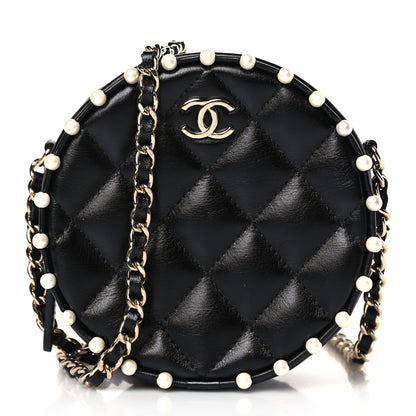 Chanel Calfskin Quilted Pearl Round Clutch With Chain Black 1 of 10