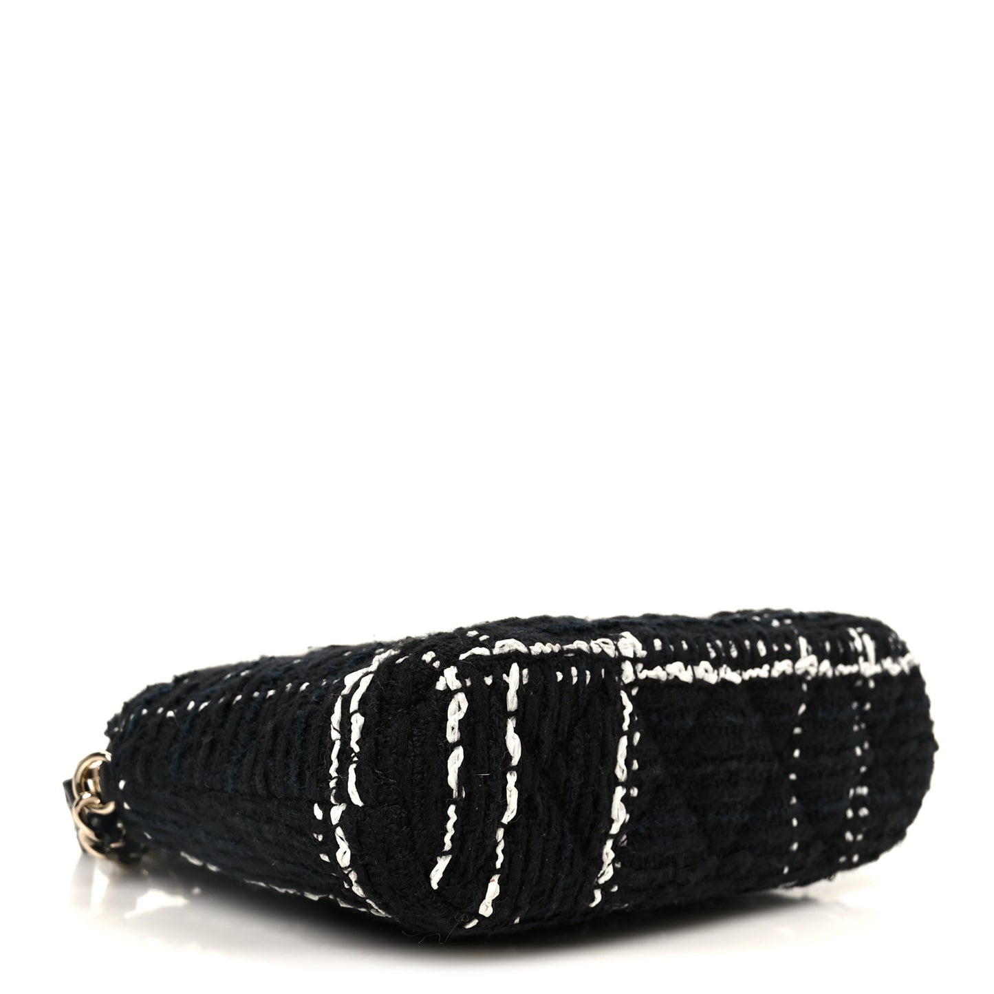Tweed Quilted Mini Clutch With Chain Black White