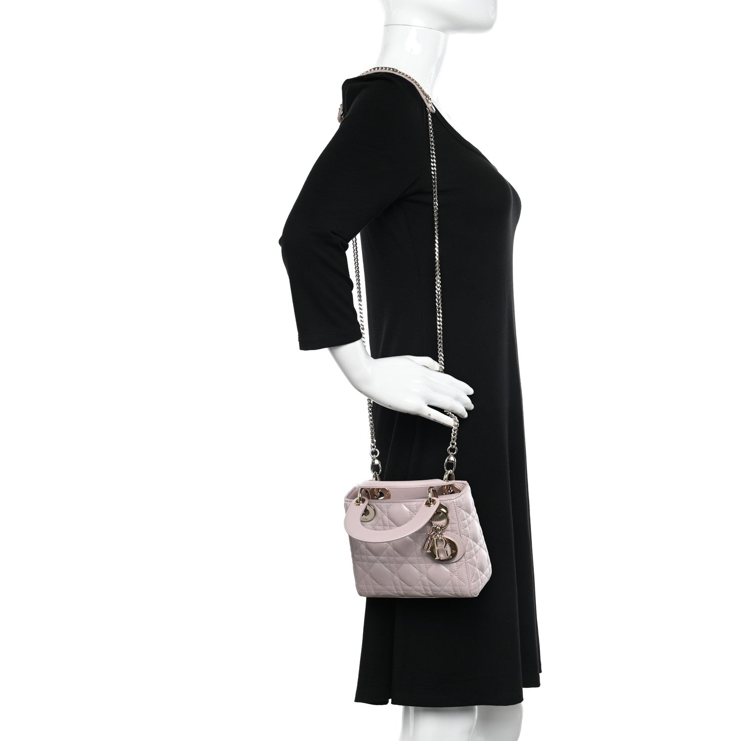 Christian Dior Metallic Lambskin Cannage Mini Lady Dior Lotus 2 of 11
