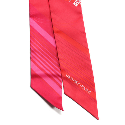Hermes Silk Ex-Libris Twilly Fuchsia Rouge White 2 of 6