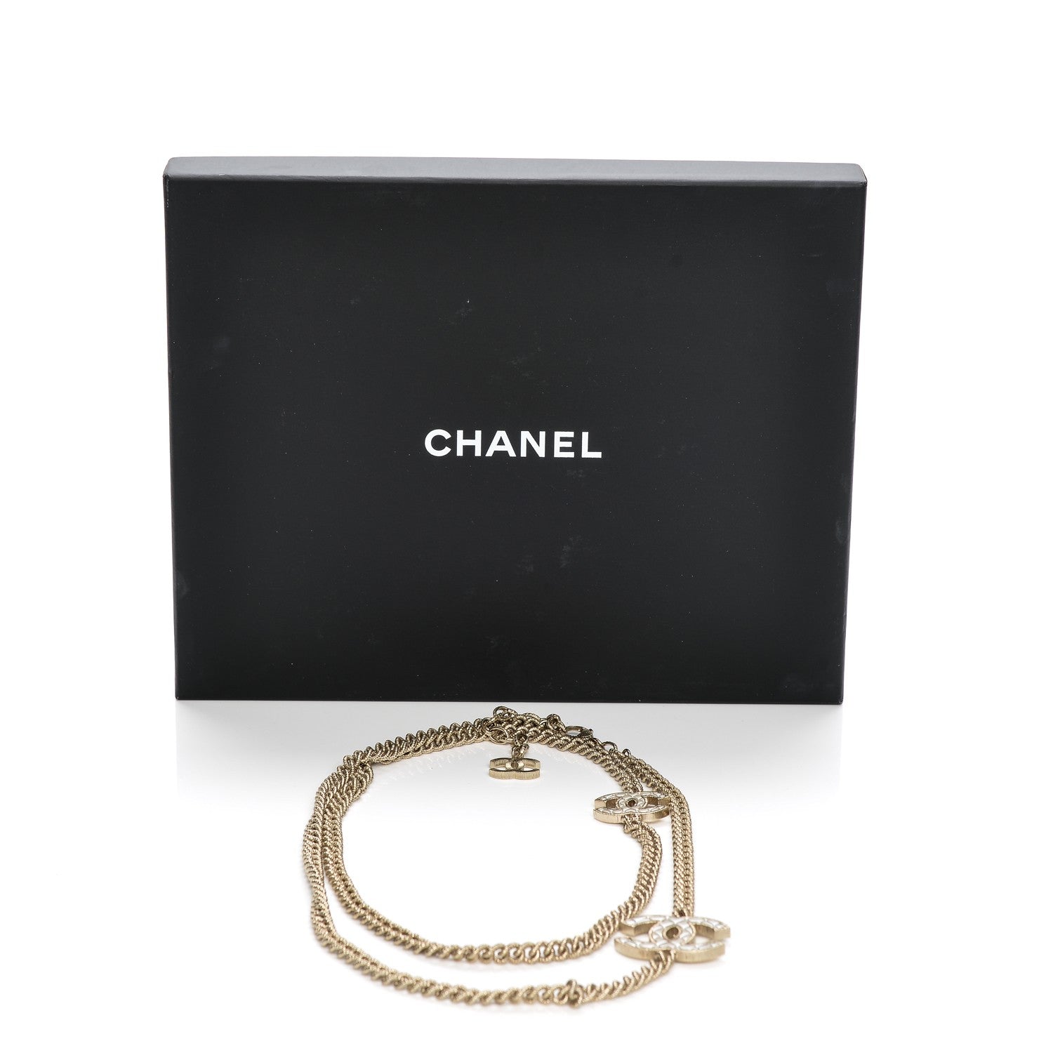 Chanel Quilted CC Long Chain Necklace Gold Pearly White 5 of 5