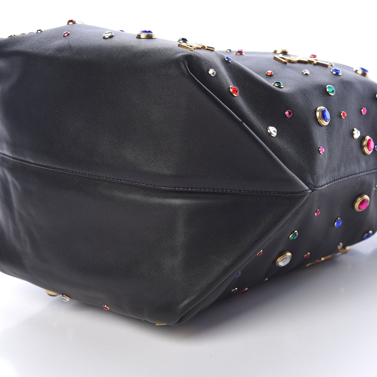 Lambskin Charm Studded Teddy Drawstring Bag Black
