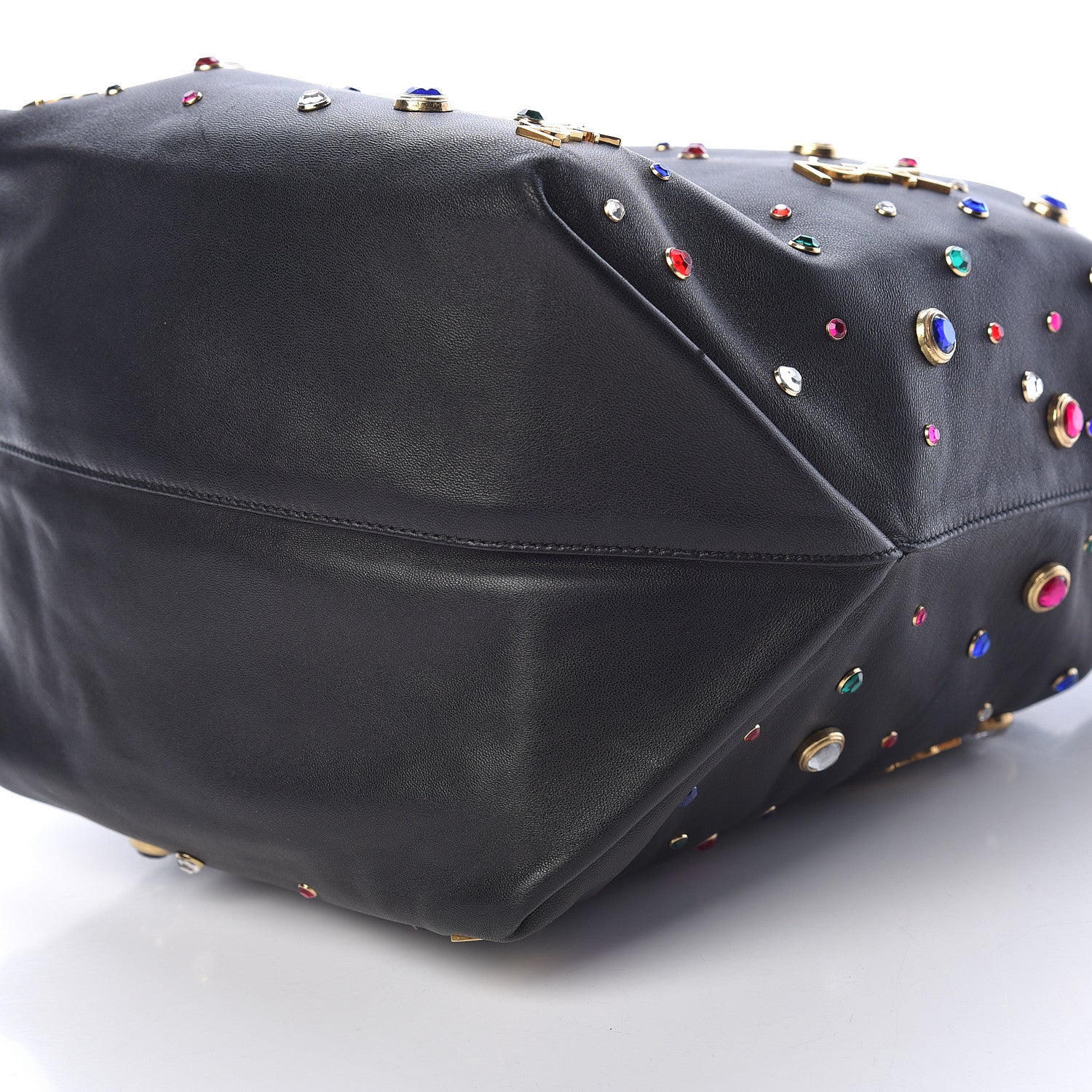 Saint Laurent Lambskin Charm Studded Teddy Drawstring Bag Black 6 of 10