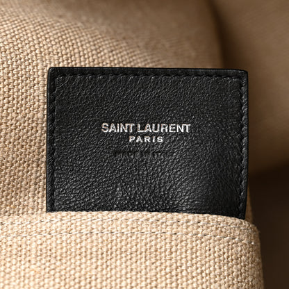 Saint Laurent Canvas Calfskin Teddy Drawstring Shopping Tote White Black 9 of 13