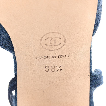 Chanel Tweed Grosgrain Cap Toe CC Slingback Pumps 38.5 Blue Black 5 of 8