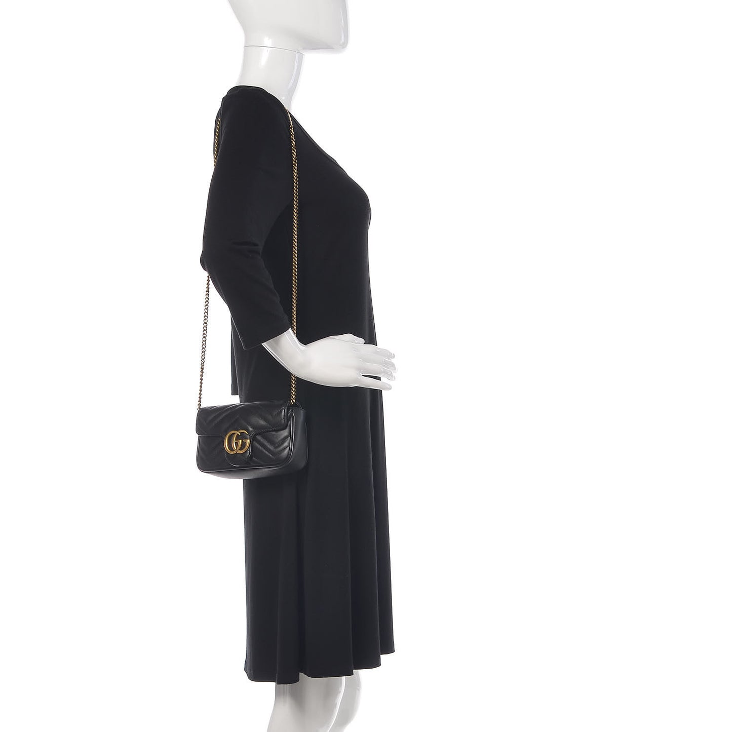 Calfskin Matelasse Super Mini GG Marmont Shoulder Bag Black