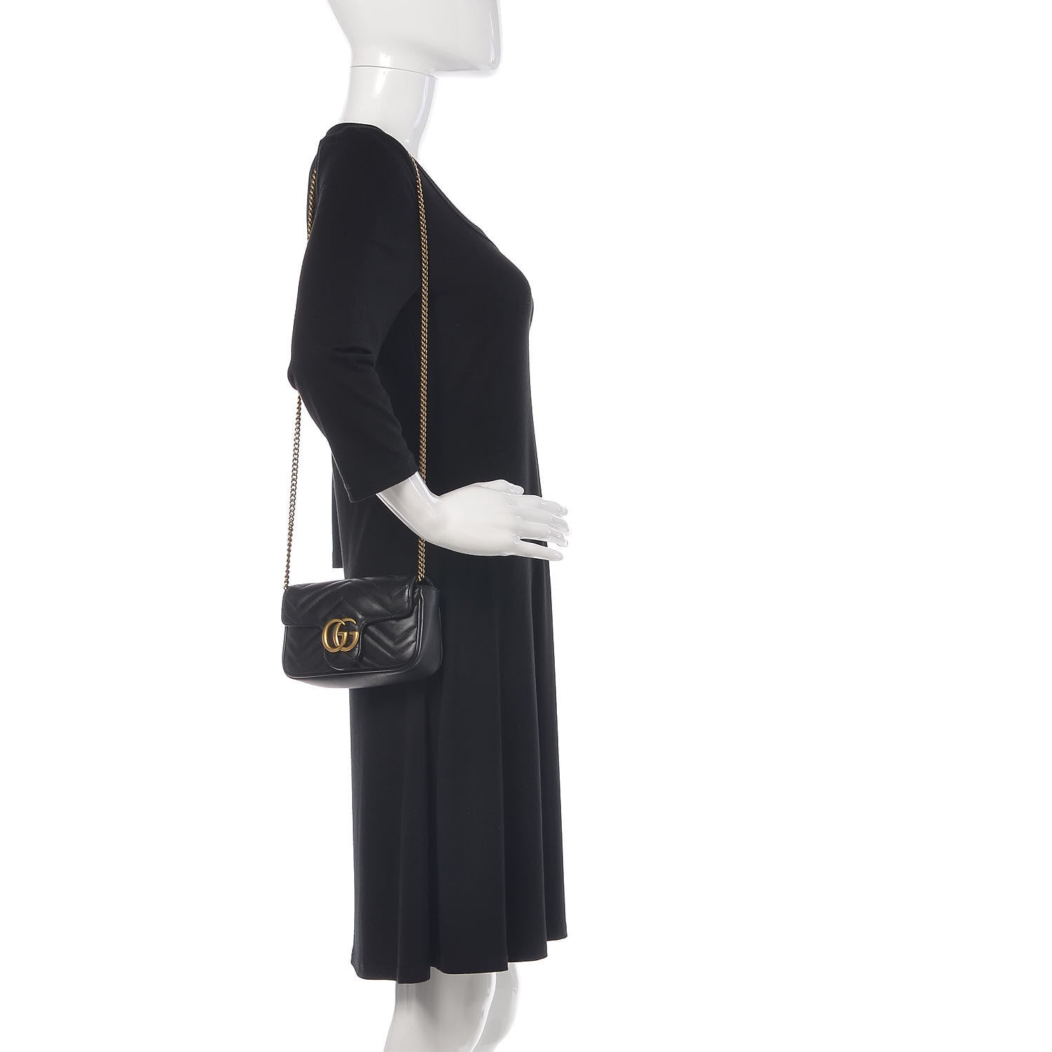 Gucci Calfskin Matelasse Super Mini GG Marmont Shoulder Bag Black 2 of 10