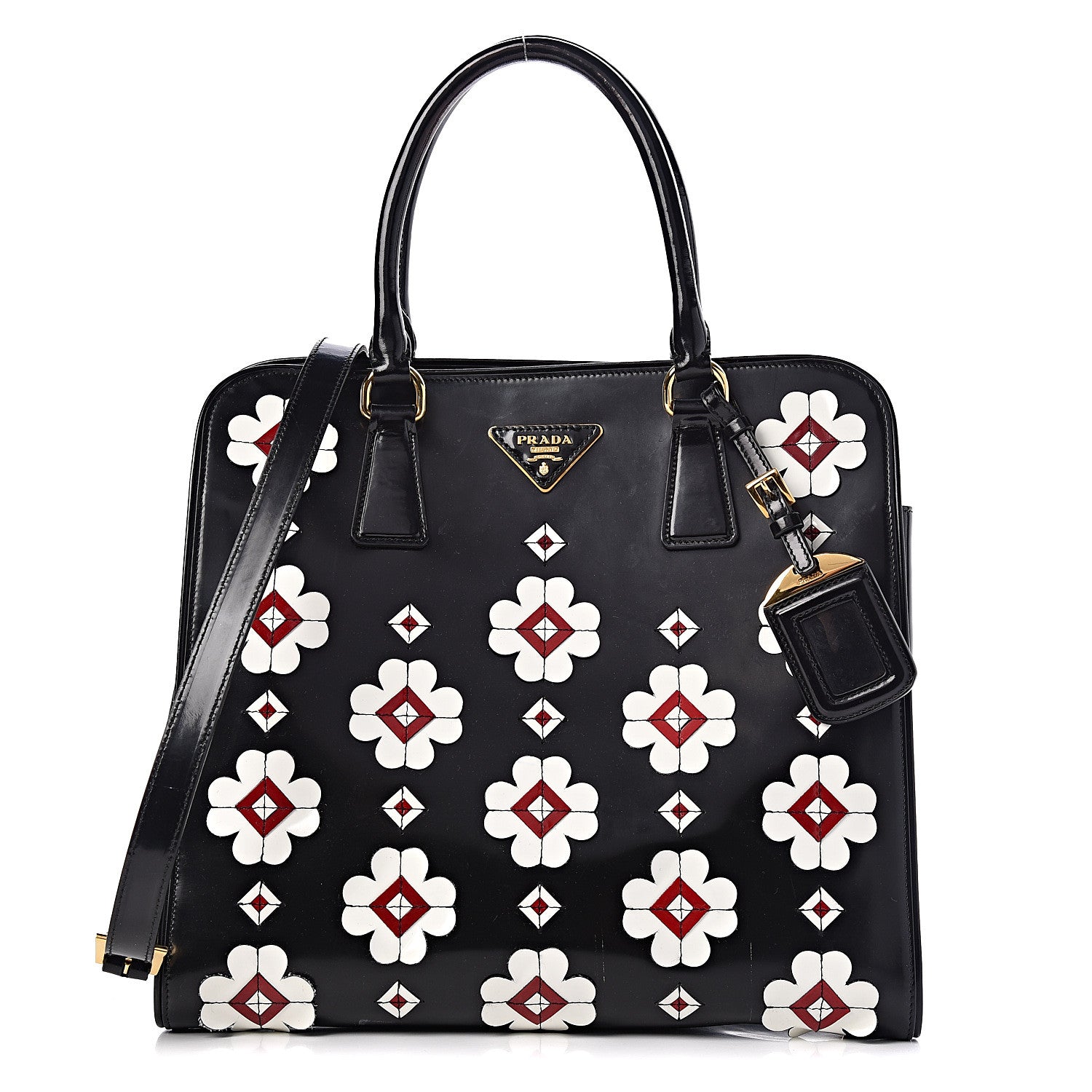 Prada Spazzolato Floral Shopper Black White 1 of 21