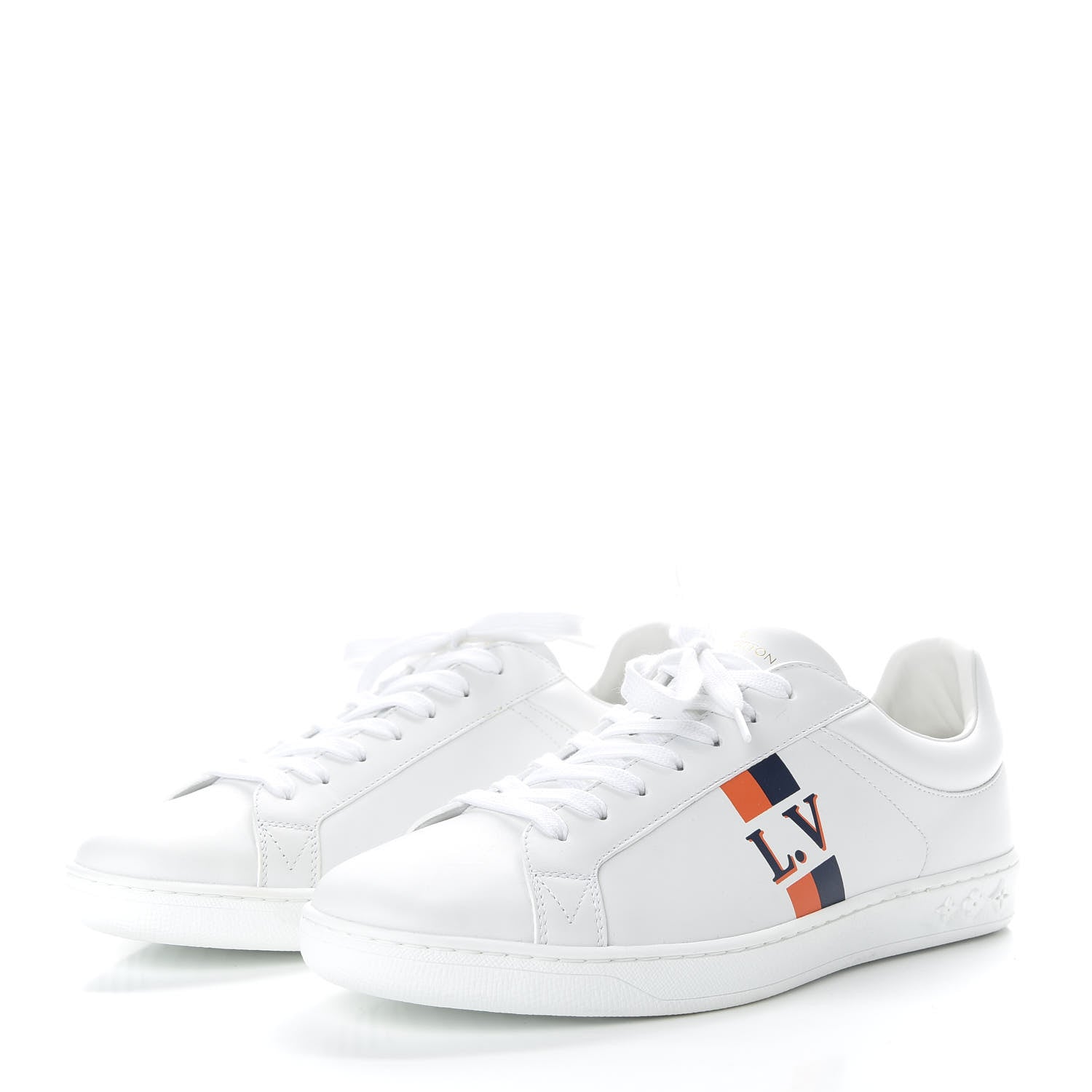 Louis Vuitton Calfskin Mens Luxembourg Sneakers 7 White Orange Navy 3 of 13