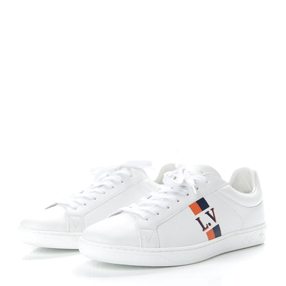 Louis Vuitton Calfskin Mens Luxembourg Sneakers 7 White Orange Navy 3 of 13