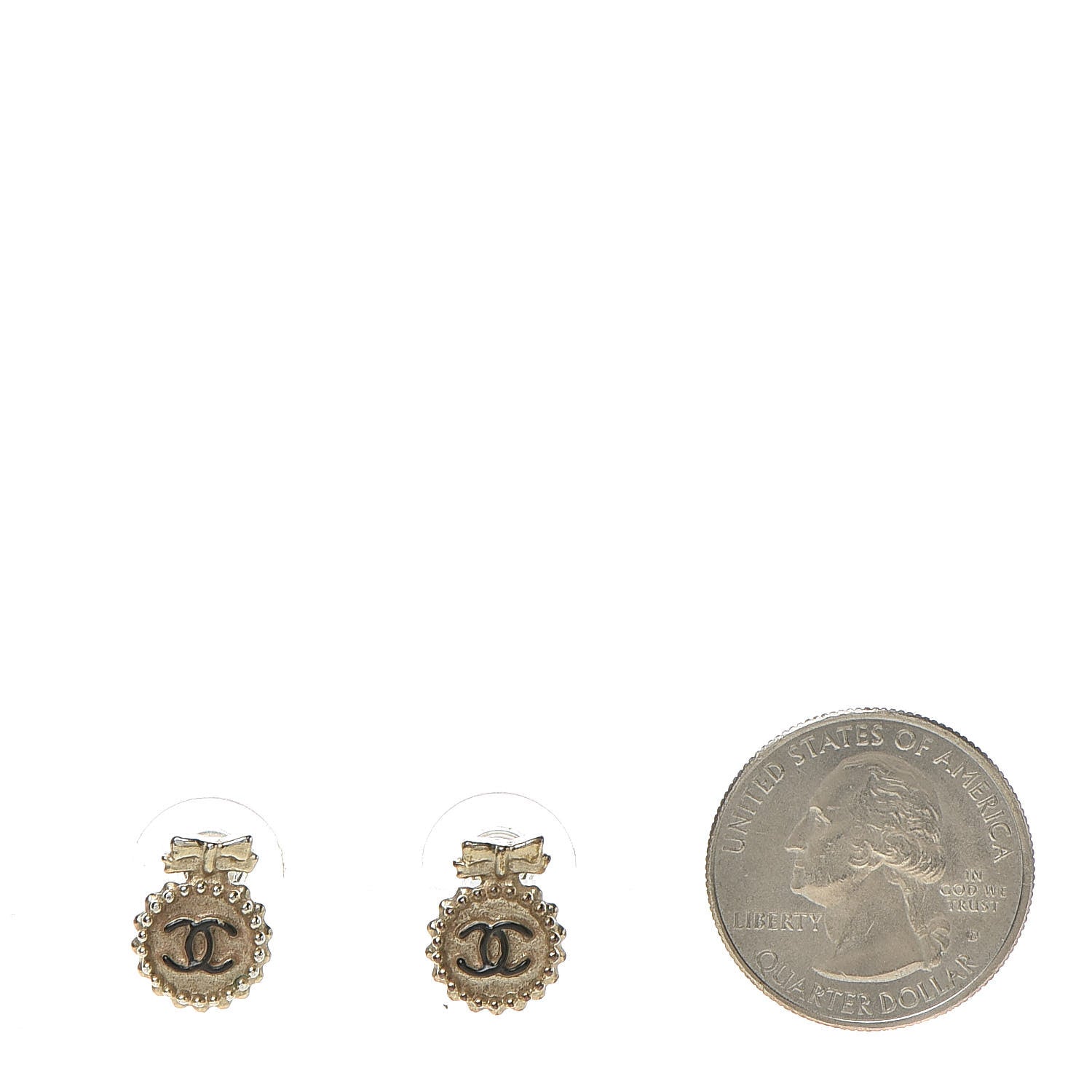 Chanel Enamel CC Ribbon Earrings Black Gold 2 of 5