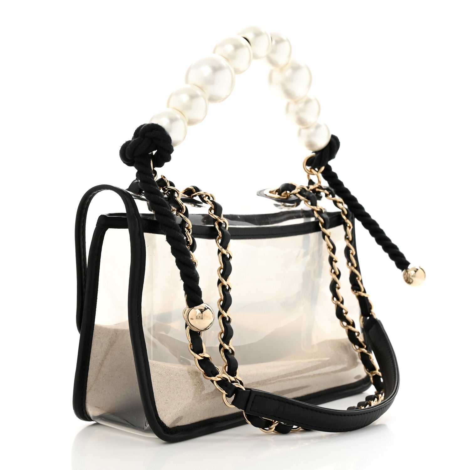 Chanel Lambskin PVC Sand By The Sea Flap With Pearl Strap Black 3 of 12