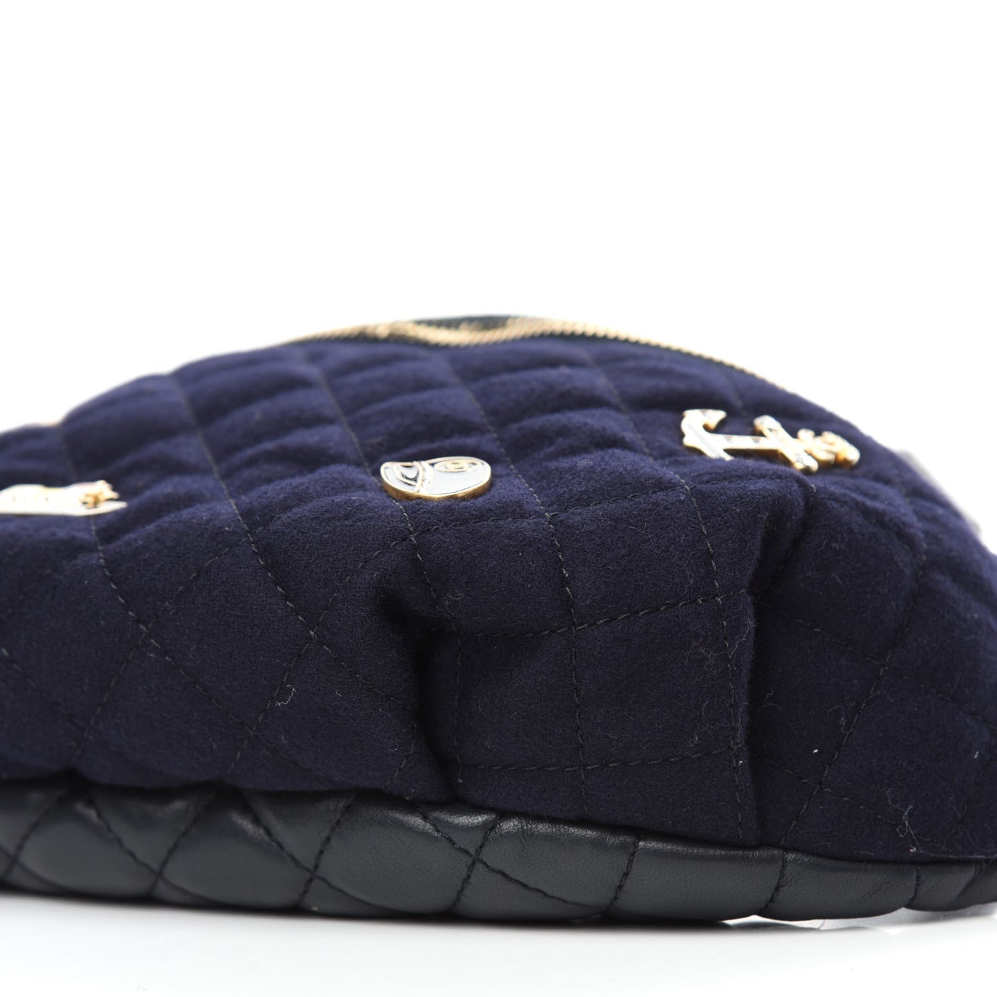 Wool Lambskin Quilted Paris Hamburg Charms Waist Bag Dark Navy