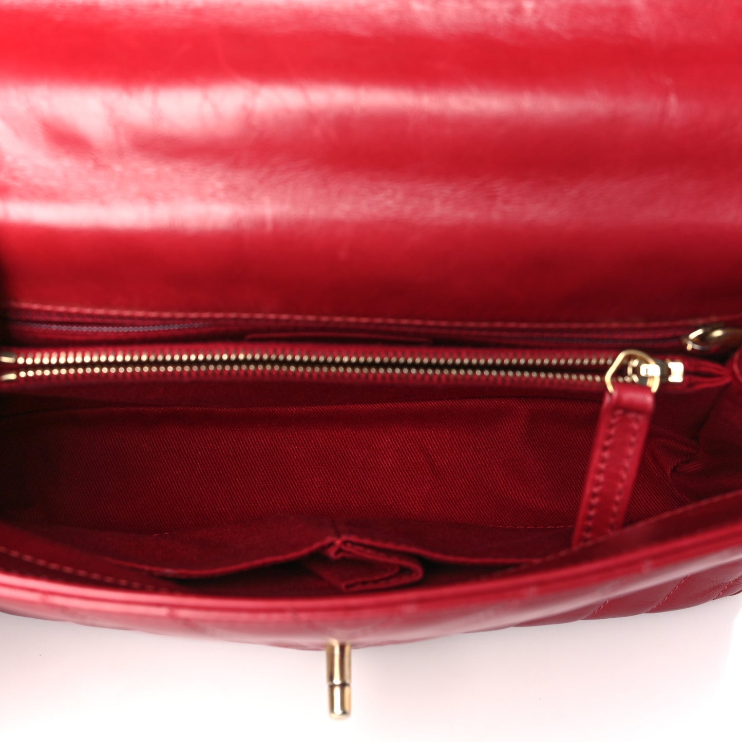 Calfskin Chevron Quilted Small Coco Handle Flap Red