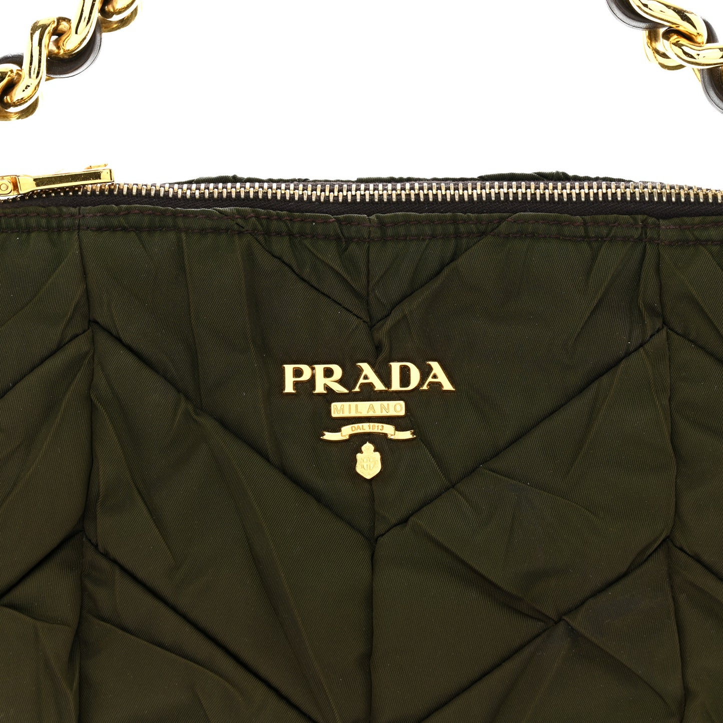 Tessuto Nylon Chevron Quilted Shoulder Bag Green