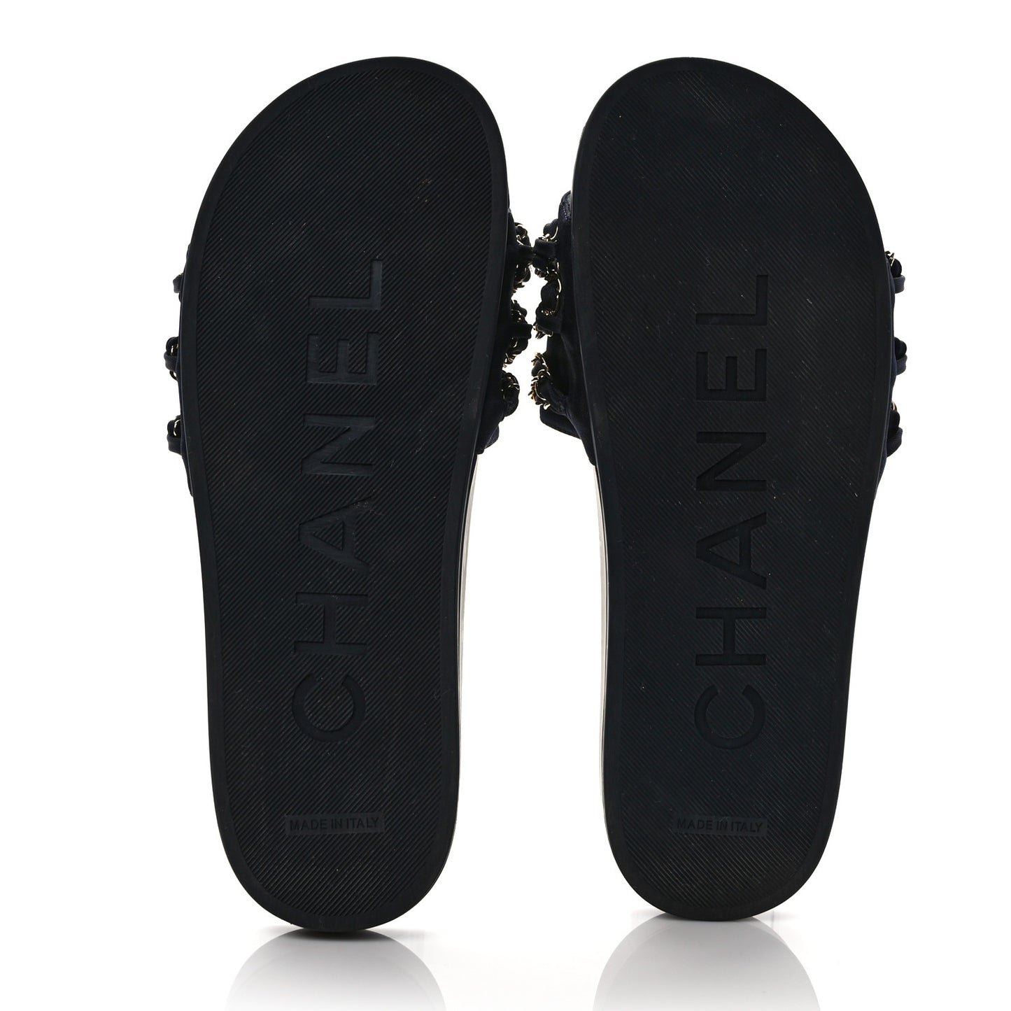 Satin Canvas Chain Slides Sandals Flats 41 Marine