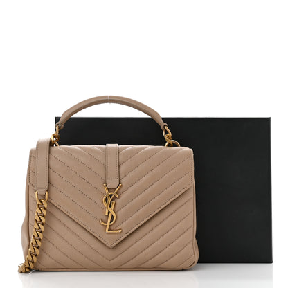 Saint Laurent Lambskin Matelasse Chevron Monogram Medium College Bag Greyish Browm 12 of 12