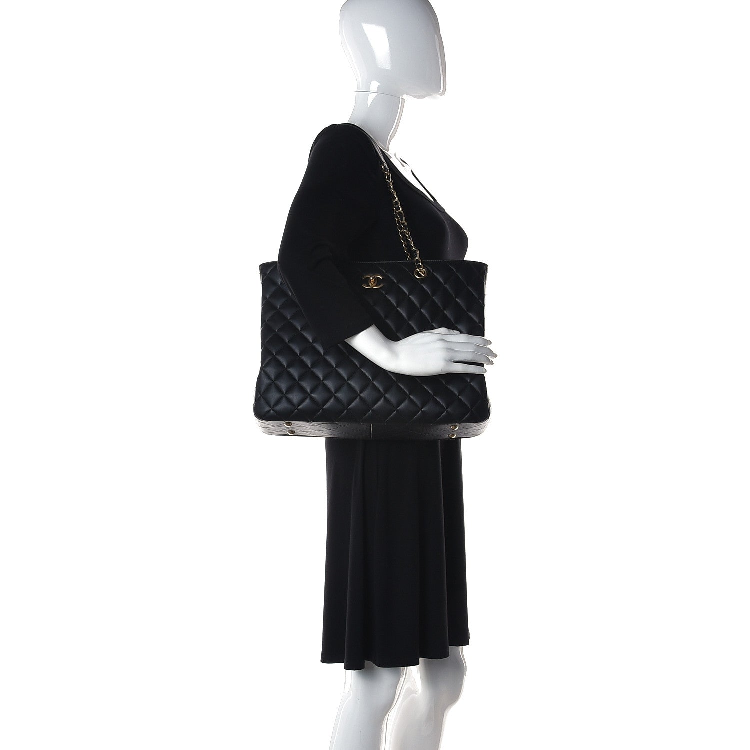 Chanel Calfskin Quilted Large Classic Shopping Tote Black 2 of 13