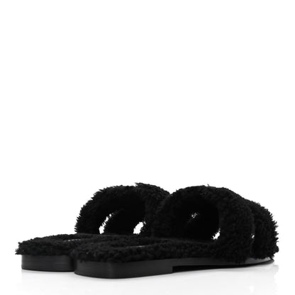 Hermes Woolskin Oran Sandals 37 Black 3 of 4