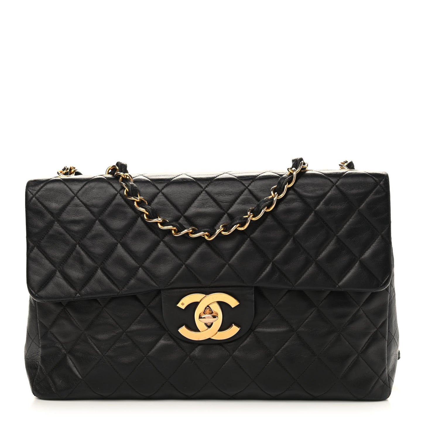 Lambskin Quilted XL Jumbo Single Flap Black