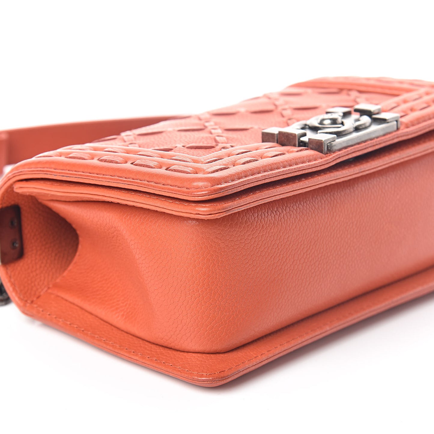 Caviar Stitched Small Boy Flap Dark Orange